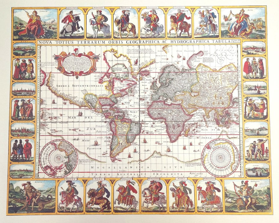 Wereldkaart Piscator 1652 met mogelijkheid tot personalisatie met gravure