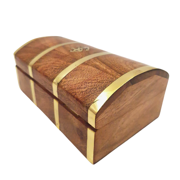 Vintage maritiem houten kistje DNU-020 met messing ankermotief, gepersonaliseerde gravure, ideaal als cadeau voor liefhebbers van de zee, afmetingen 18,4 × 12,7 × 7,6 cm
