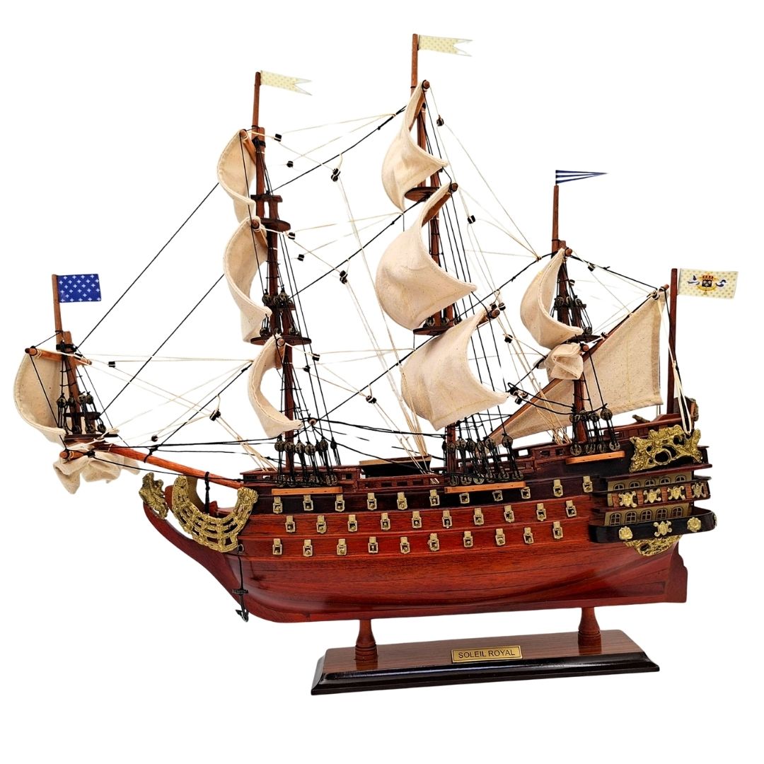Model van het zeilschip Soleil Royal, gemonteerd, 46 cm - Handgemaakt van exotisch hout met mogelijkheid tot personalisatie door gravure