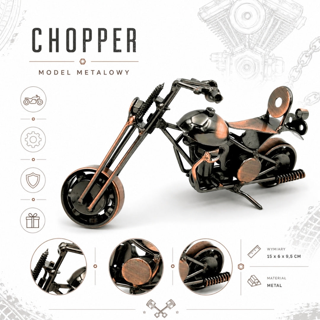 Modelmotor Chopper M33 met gravure - metaal, koper-antraciet, 15x6x9,5 cm