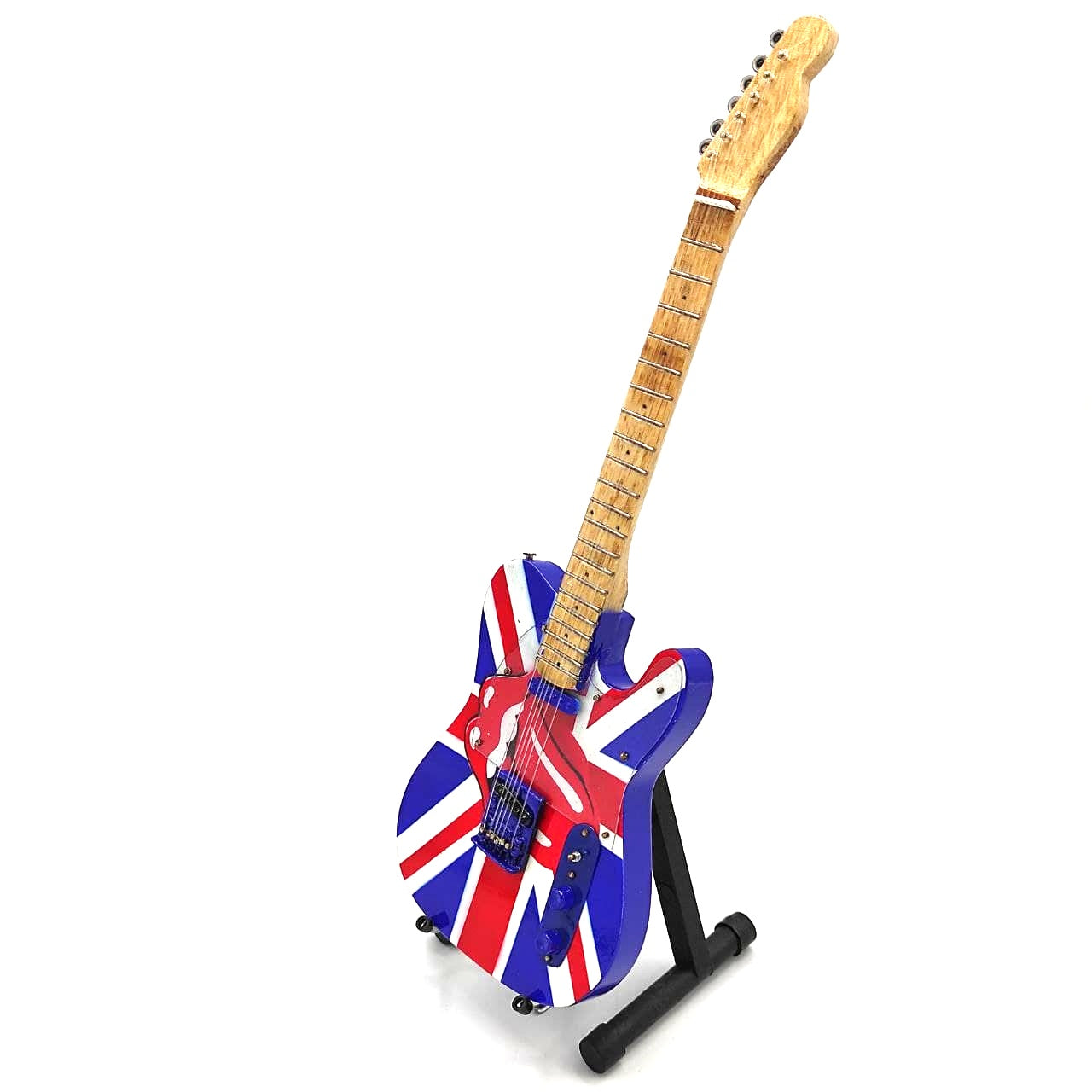 Mini-gitaar voor verzamelaars Rolling Stones UK&Tongue MGT-2301B van mahoniehout, mogelijkheid tot personalisatie met gravure, ideaal cadeau voor elke gelegenheid, hoogte 27,5 cm