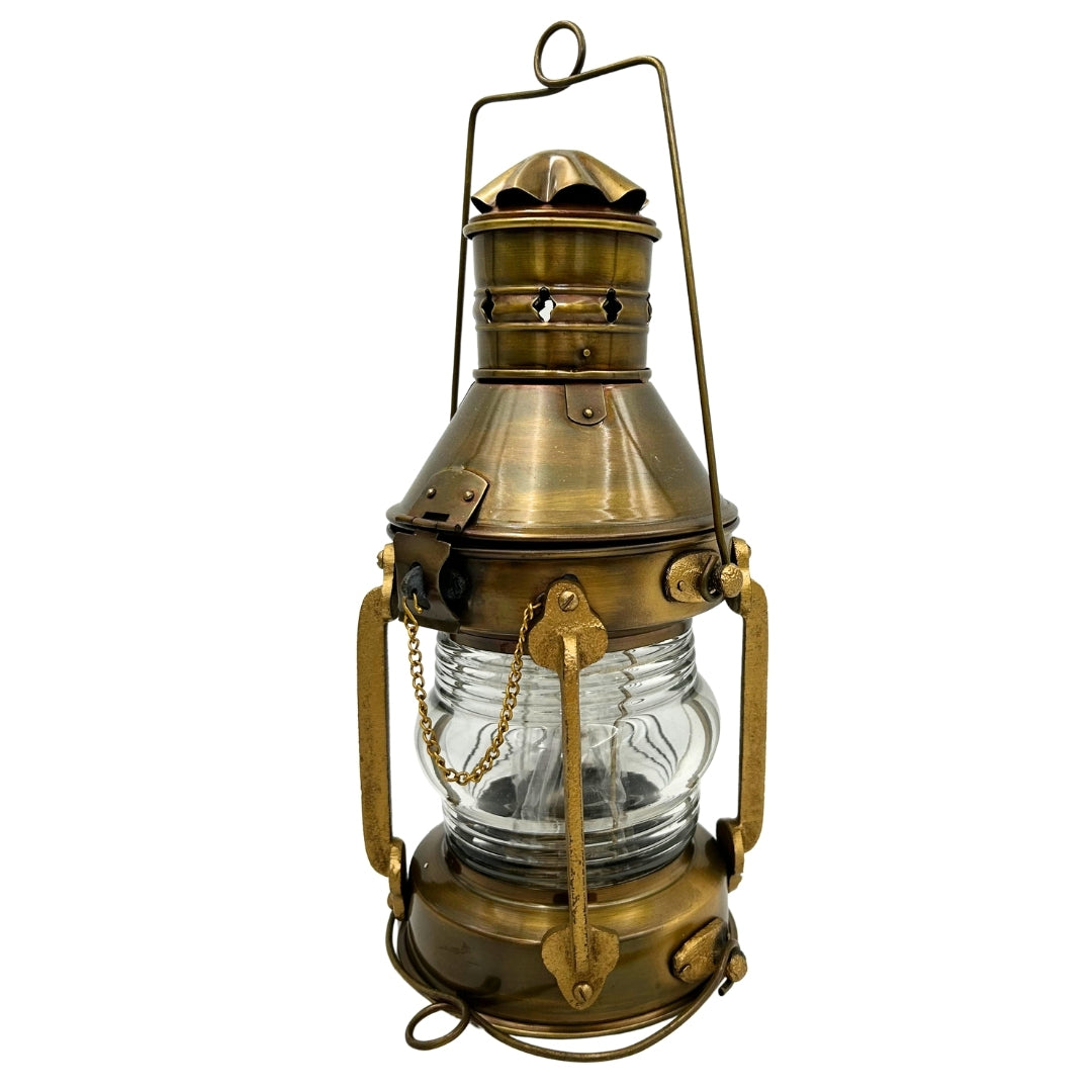 Metalen retro scheepslamp 34cm met mogelijkheid tot personalisatie met gravure in de kleur verouderd messing