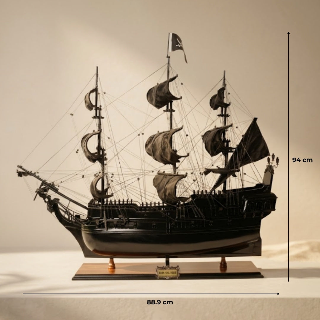 Model van het piratenschip Black Pearl BP80R met personaliseerbare gravure, lengte 89 cm, exclusief cadeau voor elke gelegenheid, kunstambacht, houten standaard
