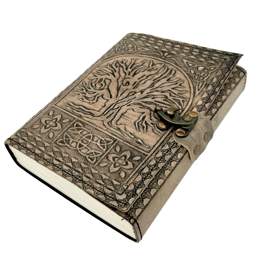Retro leren notitieboek Levensboom met gravure