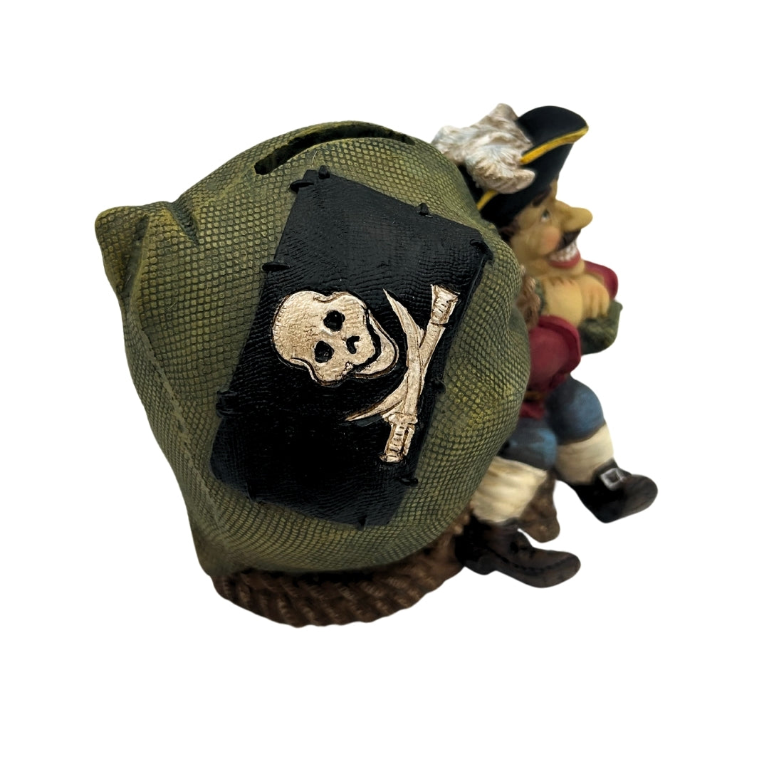 Decoratieve spaarpot piraat met schat 14 cm met mogelijkheid tot personalisatie met gravure