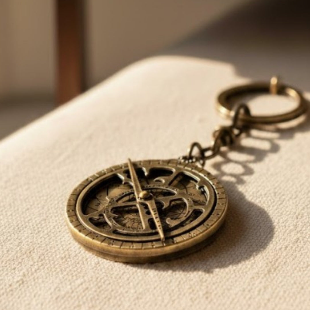 Premium sleutelhanger astrolabium van messing met mogelijkheid tot personalisatie met gravure