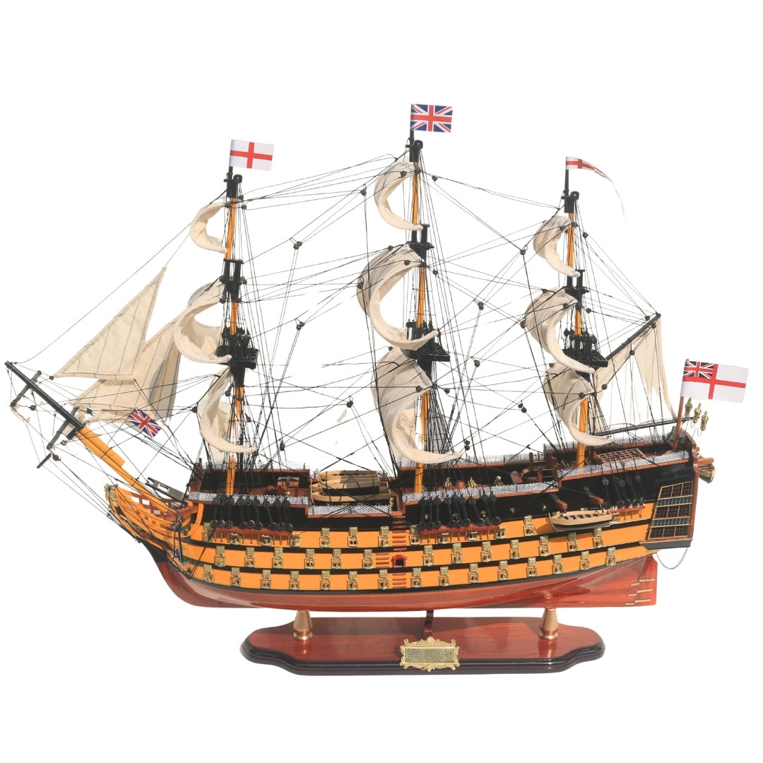 Model van het zeilschip HMS Victory 80cm, gemonteerd, met mogelijkheid tot personalisatie door gravure - Exclusieve decoratie als cadeau, handgemaakt van exotisch hout, hoge kwaliteit en oog voor detail