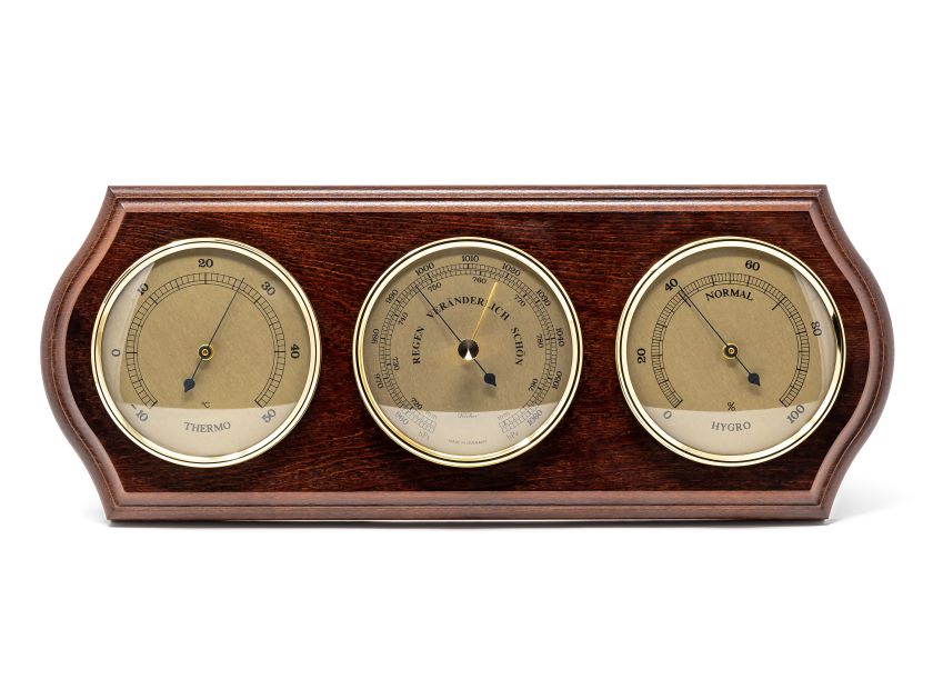 Fischer weerstation - barometer hygrometer thermometer - messing hout - 9176-22