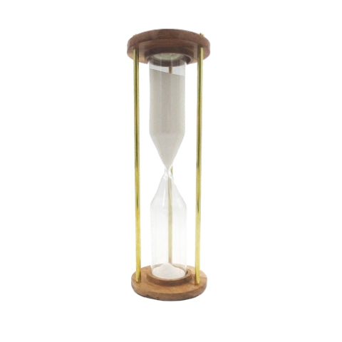 Messing-houten zandloper 30min met mogelijkheid tot personalisatie door gravure - elegant cadeau voor elke gelegenheid, hoogte 30,5cm, wit zand, klassieke materialen
