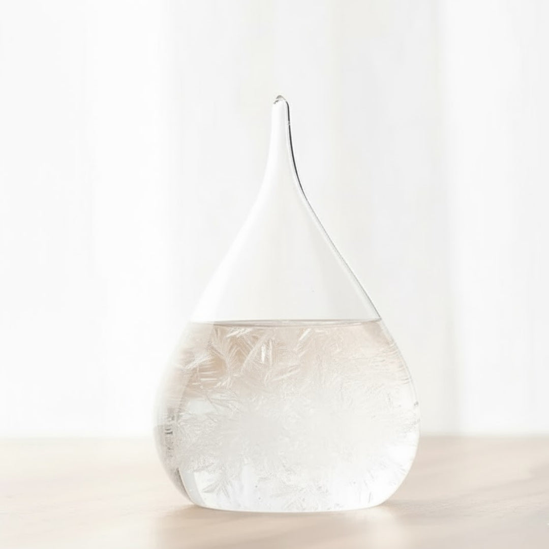 FitzRoy-stormbarometer - druppel Storm Glass met mogelijkheid tot personalisatie met gravure - elegant cadeau in druppelvorm, hoogte 11 cm, glazen vat met unieke kristallen die reageren op weersveranderingen
