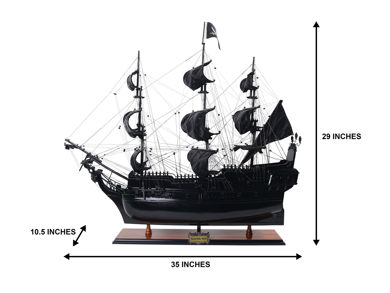 Model van het piratenschip Black Pearl BP80R met personaliseerbare gravure, lengte 89 cm, exclusief cadeau voor elke gelegenheid, kunstambacht, houten standaard