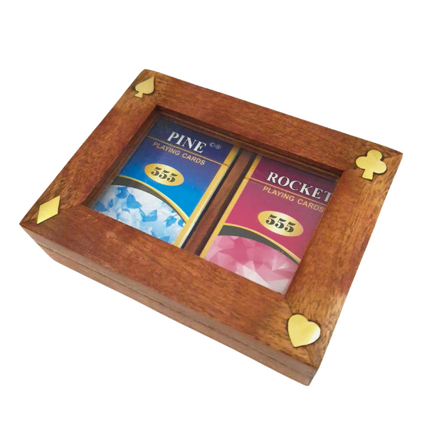 Elegant houten doosje met twee kaartspellen DNU-007 met mogelijkheid tot personalisatie met gravure