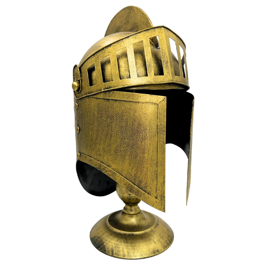 Decoratieve Griekse retrohelm van metaal in goudkleurige stijl
