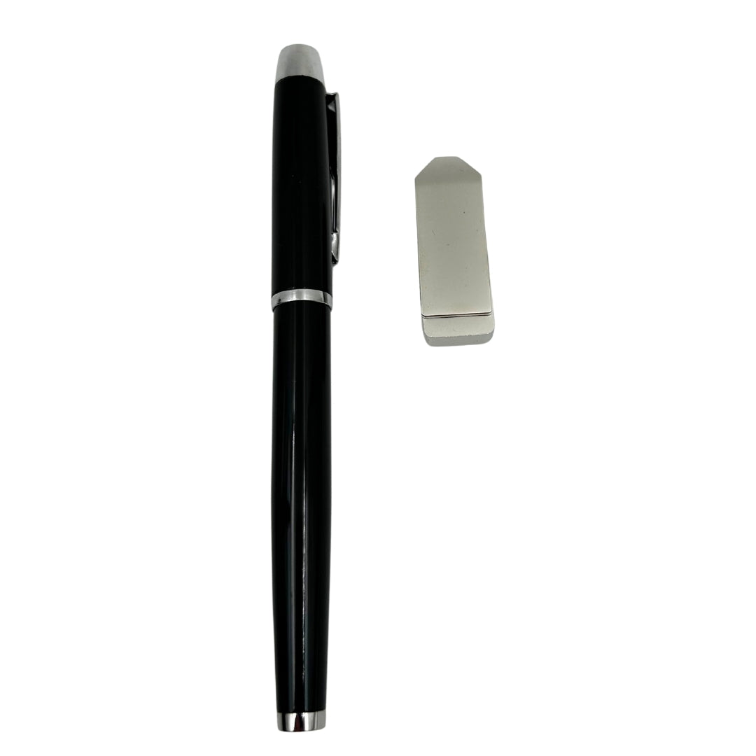 Elegante premium cadeauset met personalisatie – leren A5-notitieboek, pen en USB-stick 16GB in zwart-gouden doos