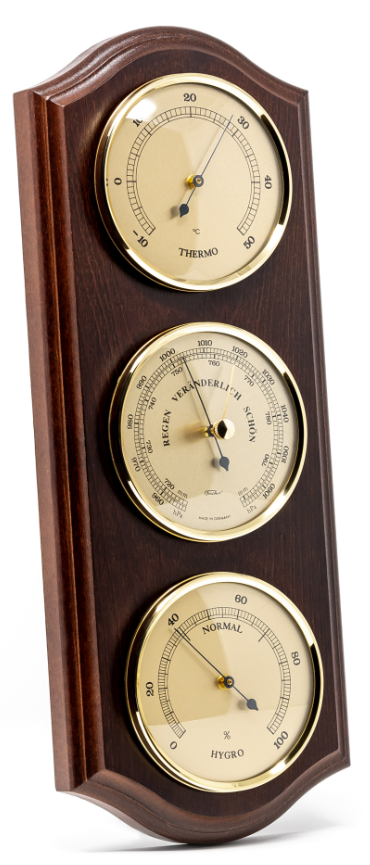 Fischer weerstation - barometer hygrometer thermometer - messing hout - 9176-22