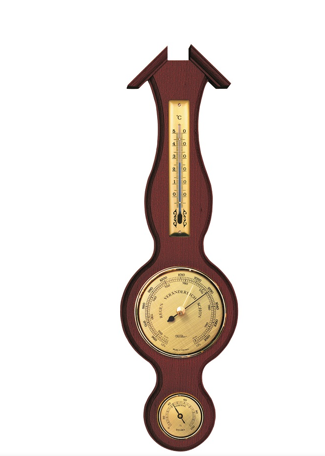 Fischer 6690-22 weerstation met barometer, thermometer en hygrometer in houten mahonie omlijsting