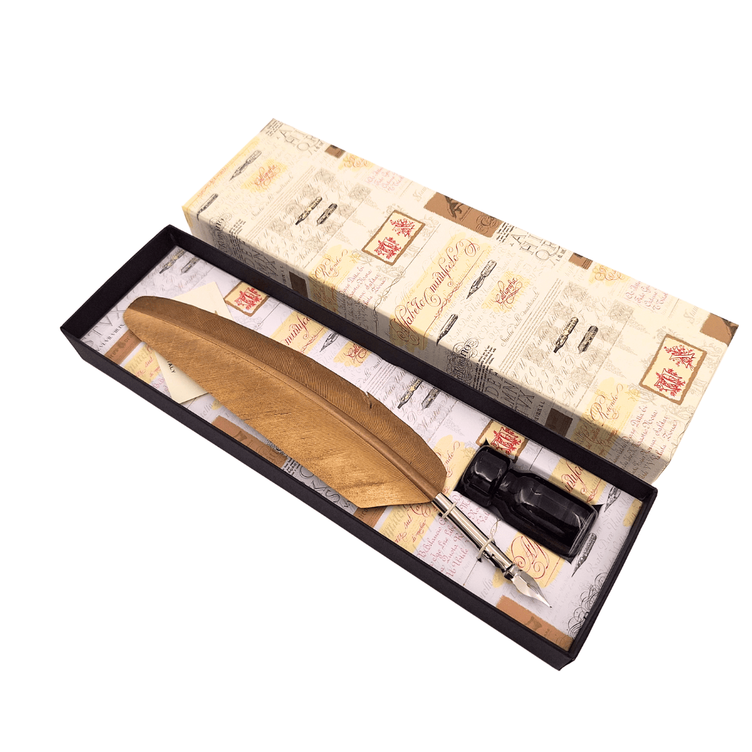 Gouden ganzenveer voor kalligrafie met mogelijkheid tot personalisatie met gravure