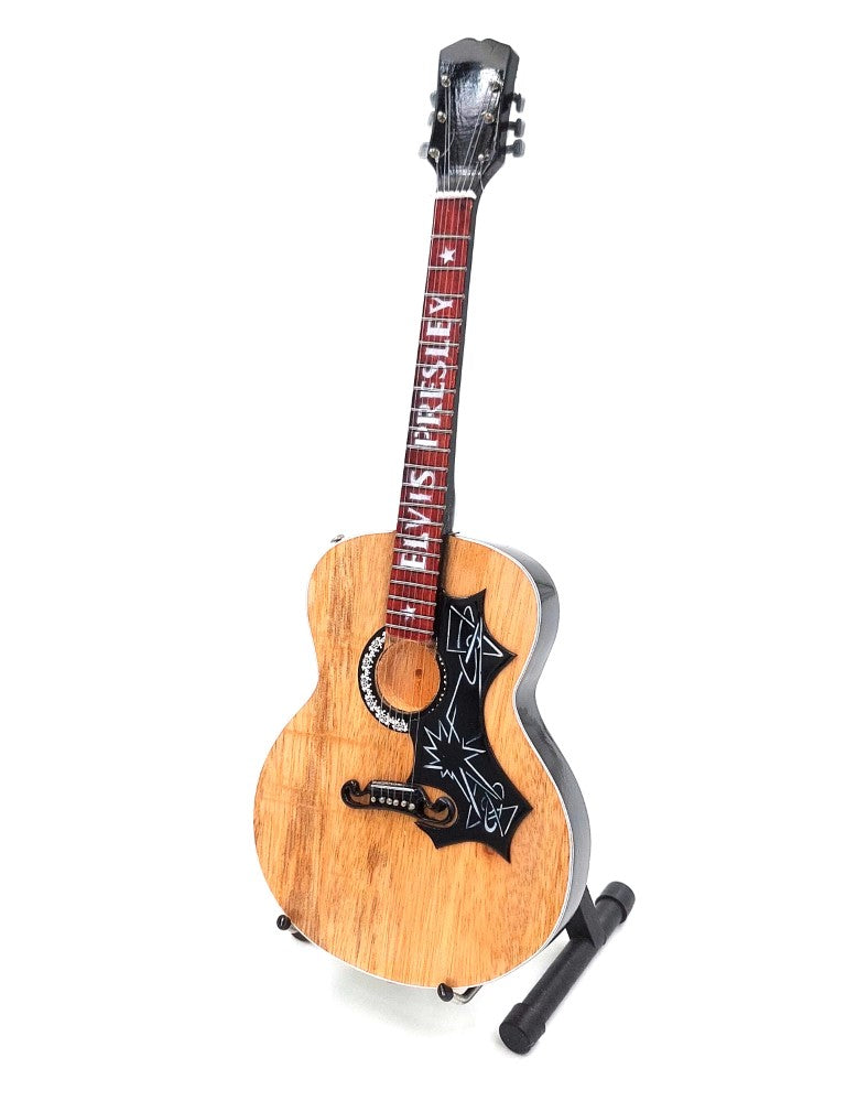Mini-gitaar in Elvis-stijl MGT-0284 van mahoniehout, mogelijkheid tot personalisatie met gravure, ideaal als cadeau, hoogte 24,5 cm