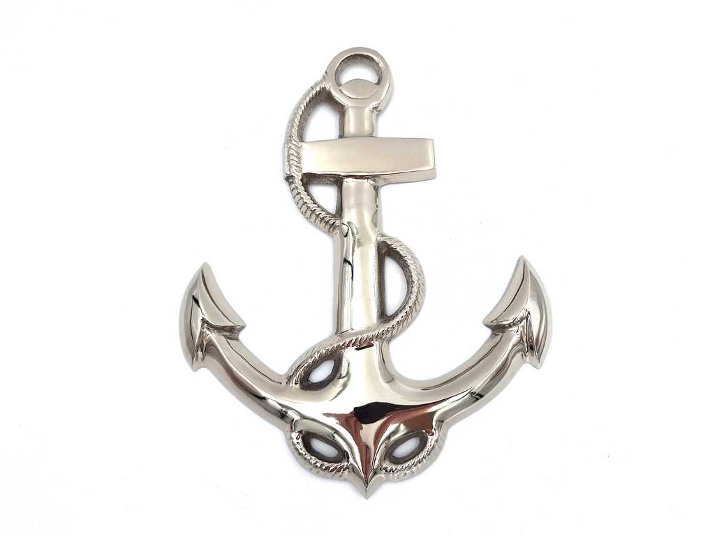 Wandanker 34 cm met mogelijkheid tot personalisatie door gravure, zilveren metalen decoratie in maritieme stijl