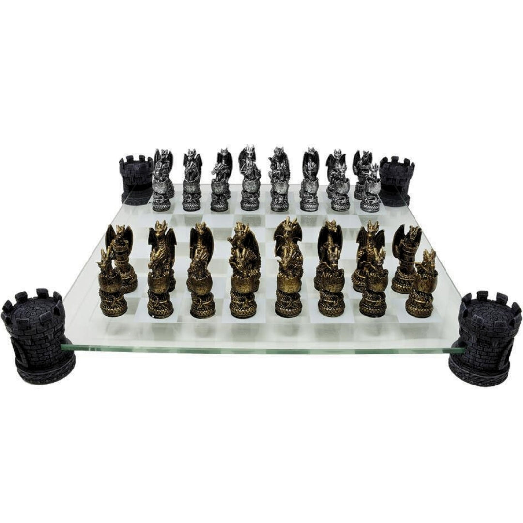 Fantasy drakenschaakspel met gepersonaliseerde gravure