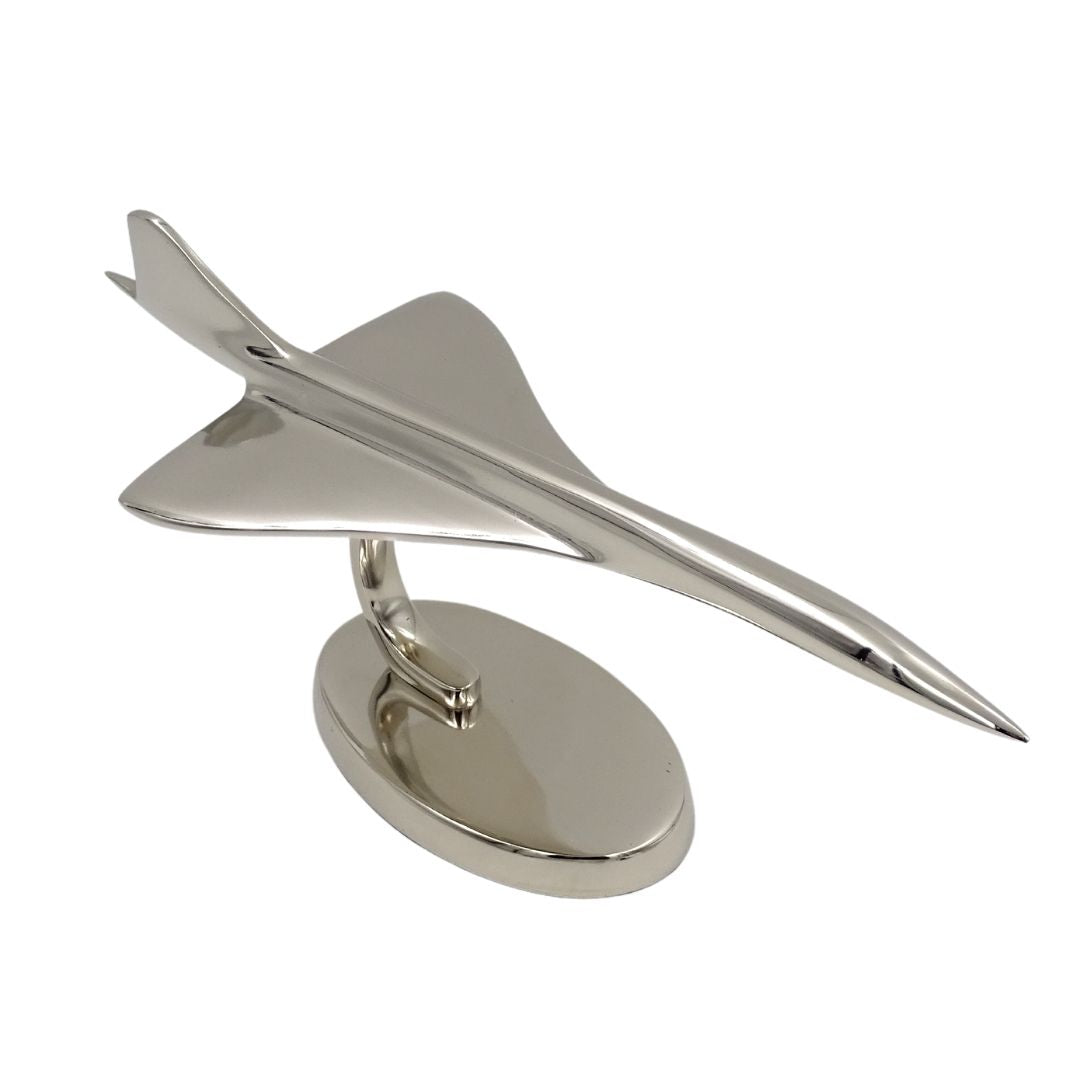 Metalen model van het Concorde-vliegtuig in zilverkleur, personaliseerbaar met gravure