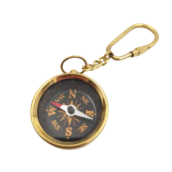 Stijlvolle vintage messing kompas-sleutelhanger in houten doos