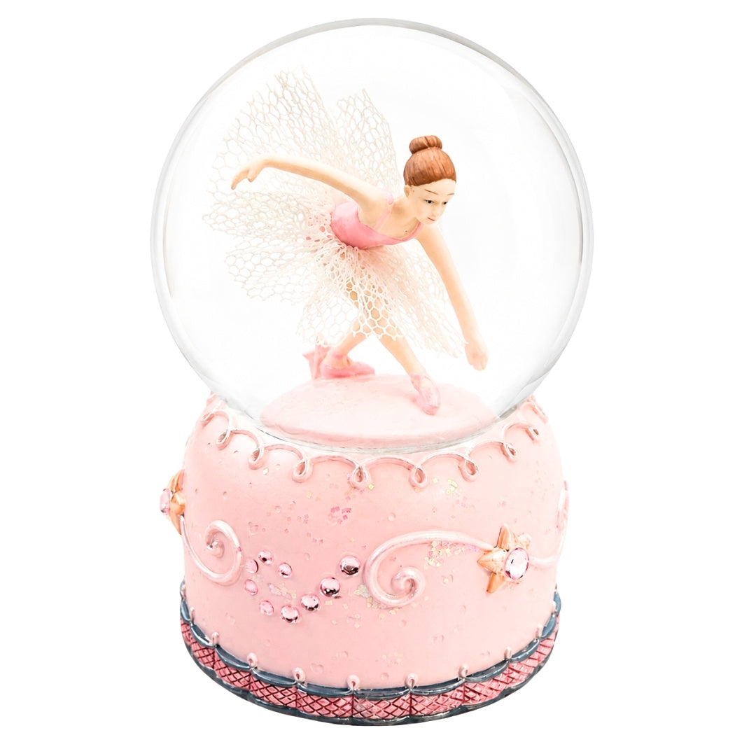 Dansende ballerina in glazen bol 12cm met mogelijkheid tot personalisatie van de gravure - elegante pastelkleurige decoratie als cadeau voor balletliefhebbers, gemaakt van polyresin en glas