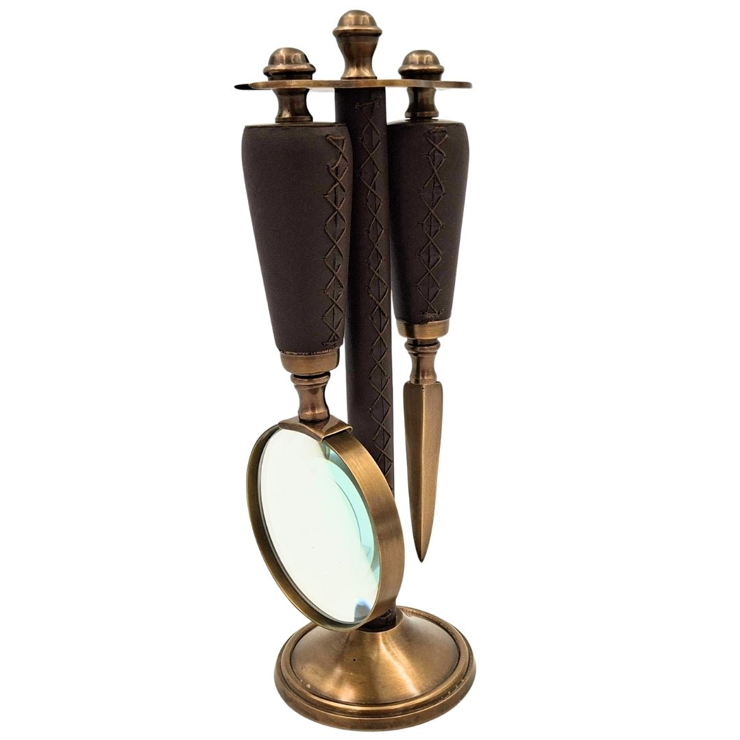 Elegante bureauset van messing en leer
