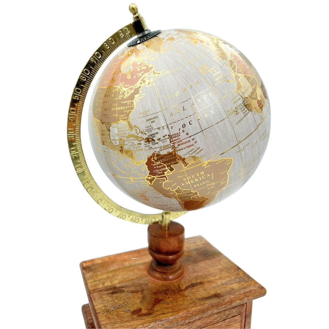 Elegante vintage bureauglobe met houten voet en lade