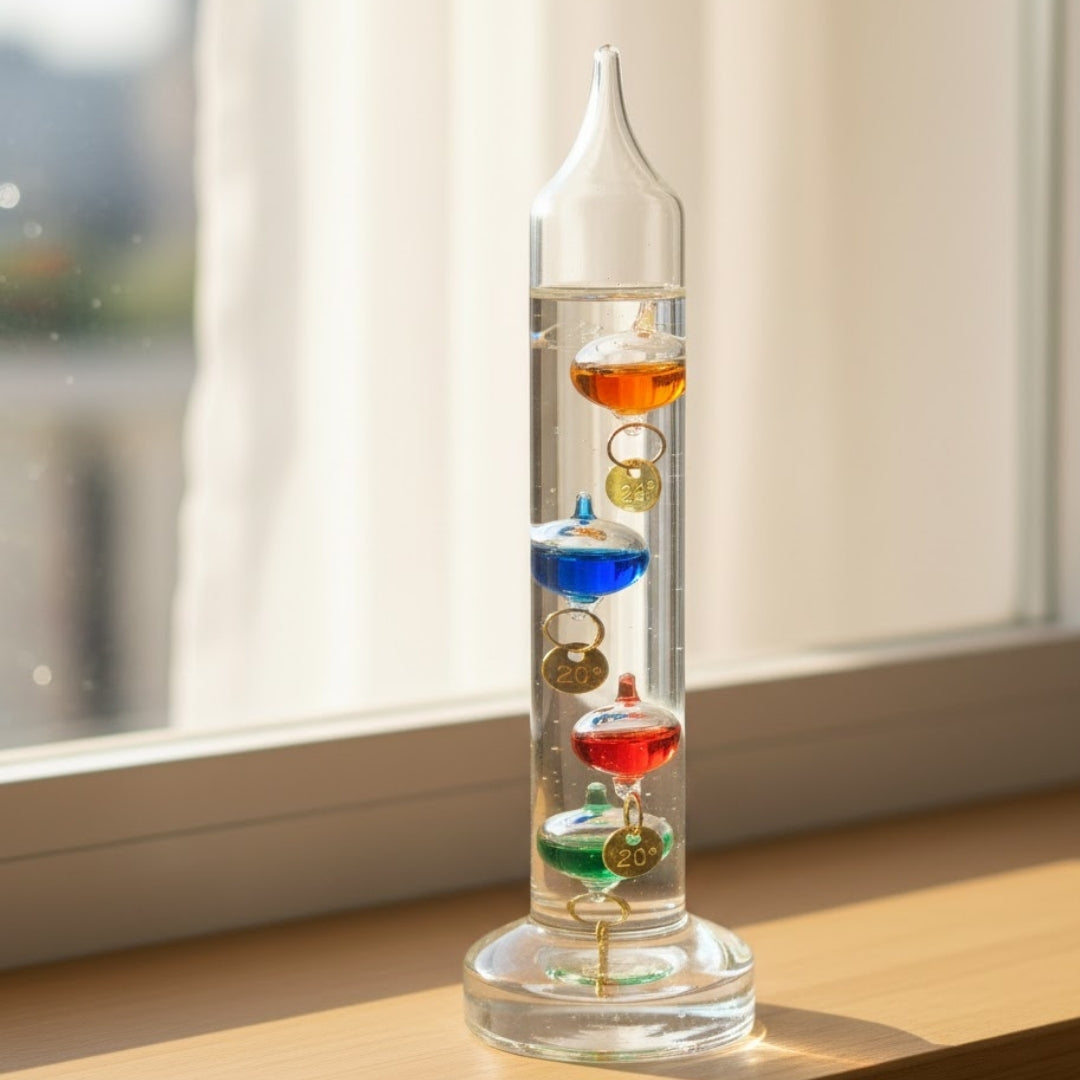 Galileithermometer Galileo met gepersonaliseerde gravure – elegante interieurdecoratie in glaskleur