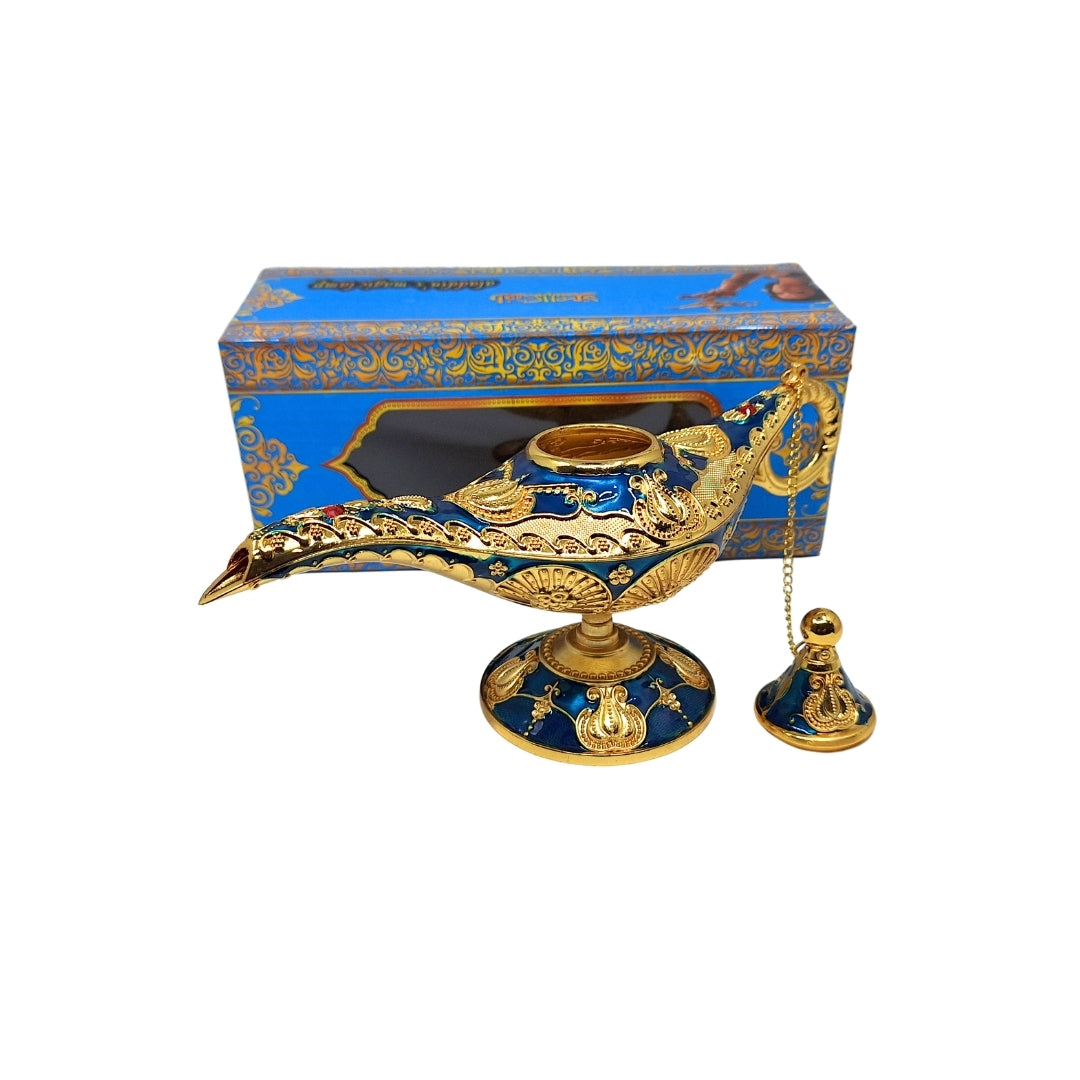 Aladdins lamp LABB met metalen versieringen in goudkleur, donker marineblauw, 22 x 7 x 11 cm