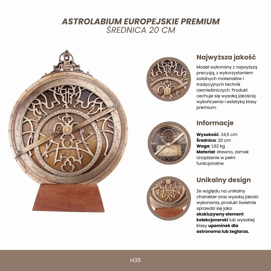 Groot Europees astrolabium H35 met gravure