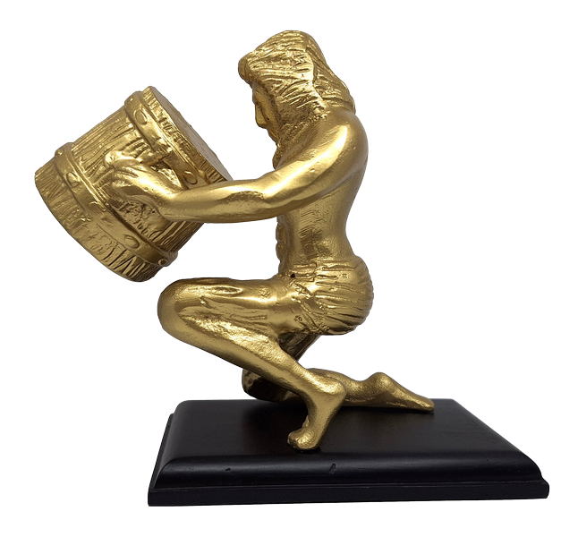 Gouden decoratief beeldje Waterman AQU2 met mogelijkheid tot personalisatie met gravure, ideaal cadeau voor elke gelegenheid, hoogte 18 cm, elegant ontwerp van aluminium