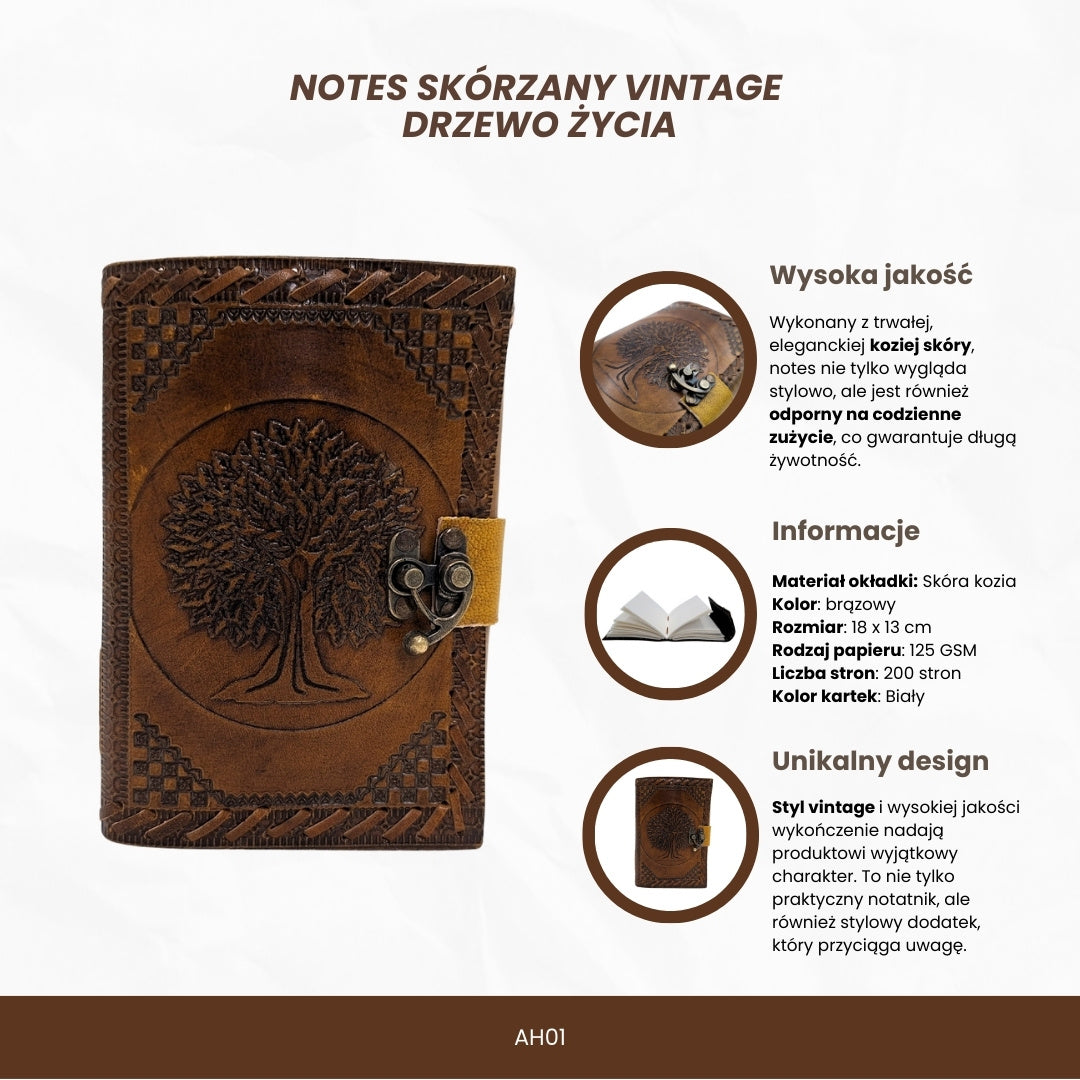 Leren notitieboek Vintage Retro 200 pagina's met gravure