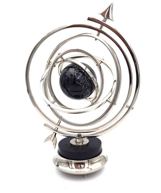Sferisch astrolabium met globe 44,5 cm in zilverkleur met mogelijkheid tot personalisatie door gravure
