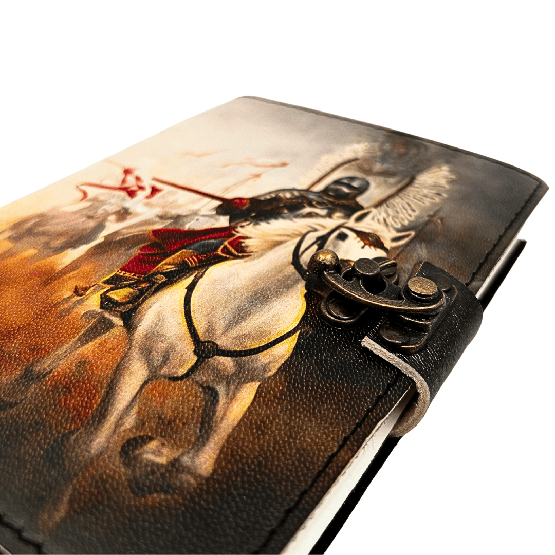 Leren notitieboek dagboek Hussaria patriottisch met gravure
