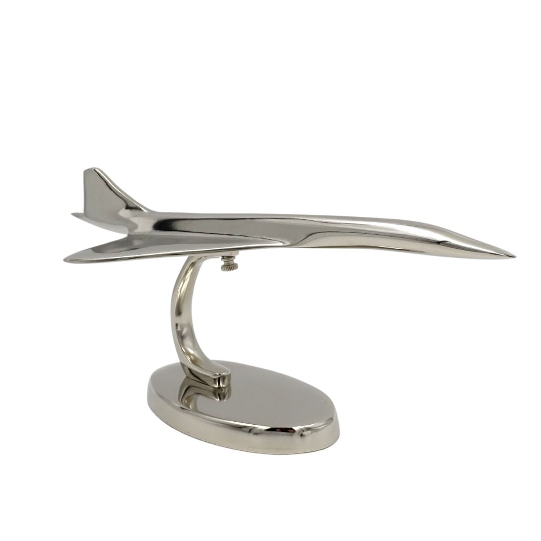 Metalen model van het Concorde-vliegtuig in zilverkleur, personaliseerbaar met gravure