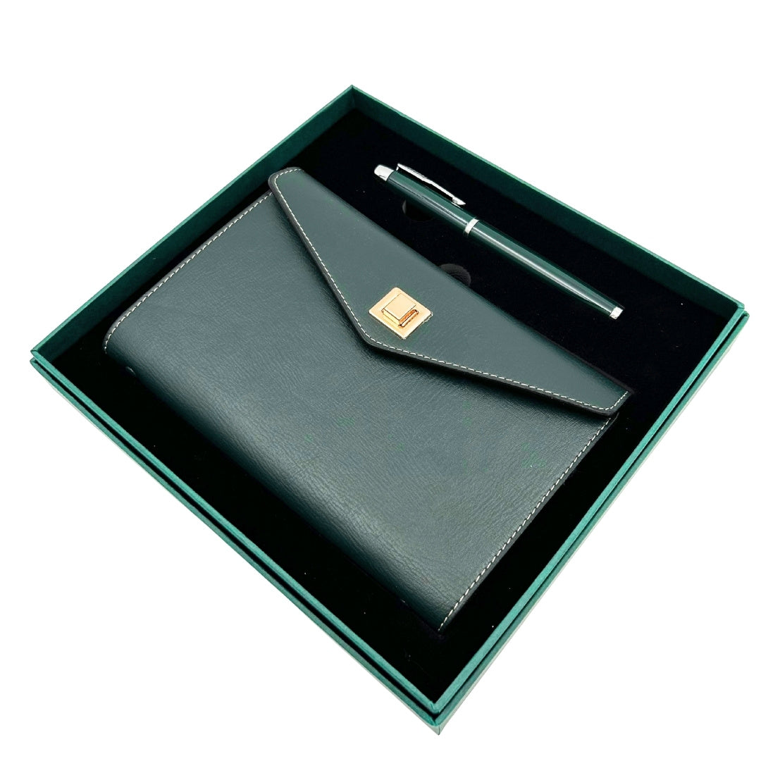 Elegante cadeauset met gepersonaliseerde gravure - leren A6-notitieboek met hoogwaardige pen in luxe geschenkdoos
