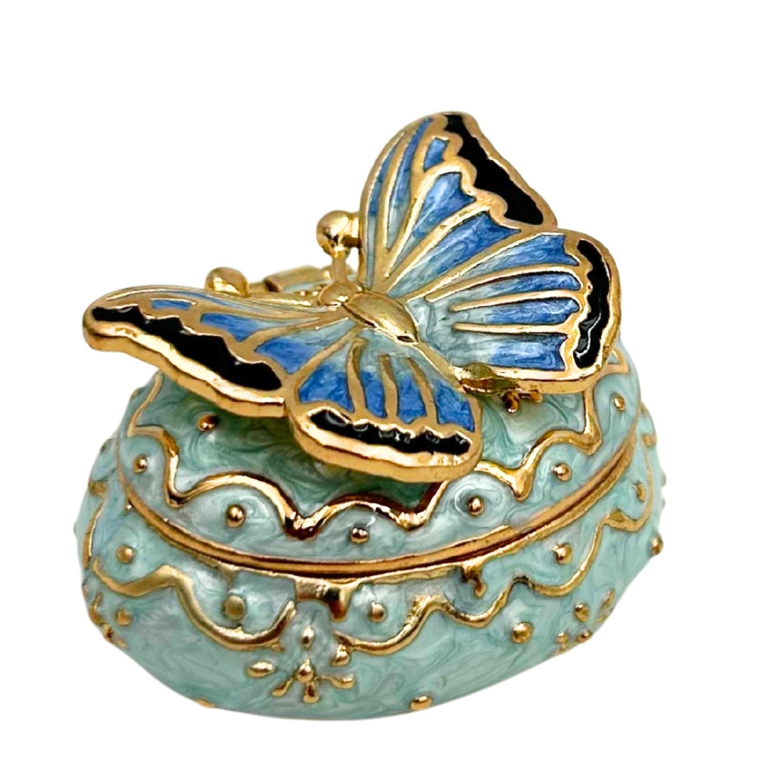 Exclusief sieradendoosje vlinder met kristalletjes, gepersonaliseerd met gravure, wit-goud, hoogte 3,5 cm