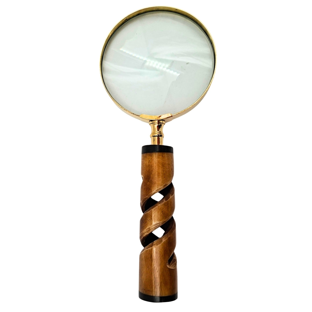 Vergrootglas in messing montuur met hoornen handvat NC2356 - elegant cadeau met mogelijkheid tot personalisatie met gravure, 3,5-voudig vergrootglas, lengte 18,5 cm, diameter 7,5 cm