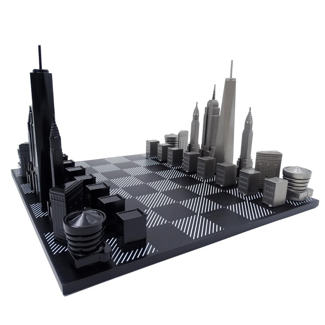 New York Skyline schaakset met gravure van roestvrij staal
