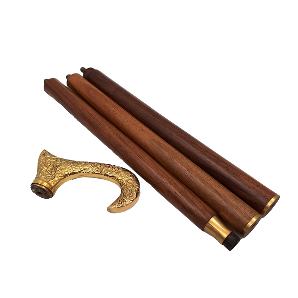 Houten wandelstok met gouden handvat - opvouwbaar - elegant cadeau met mogelijkheid tot personalisatie met gravure - 91,5 cm, bruin met messing handgreep