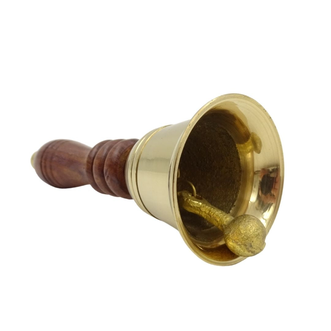 Retro messing handbel met houten handvat