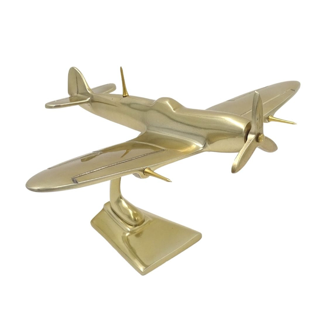 Model van Spitfire-jachtvliegtuig van aluminium in goudkleur, personaliseerbaar met gravure