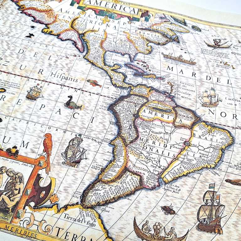 Kaart van Amerika 1628 - J. Hondius-reprint met mogelijkheid tot personalisatie met gravure - ideaal cadeau voor reizigers en geschiedenisliefhebbers - afmetingen 37,5 x 50 cm