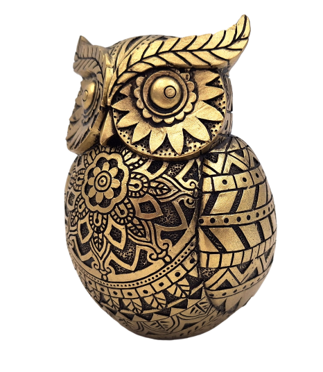 Uil van wijsheid met mogelijkheid tot personalisatie met gravure, decoratie in goud en zwart, hoogte 13,6 cm, ideaal cadeau voor elke gelegenheid