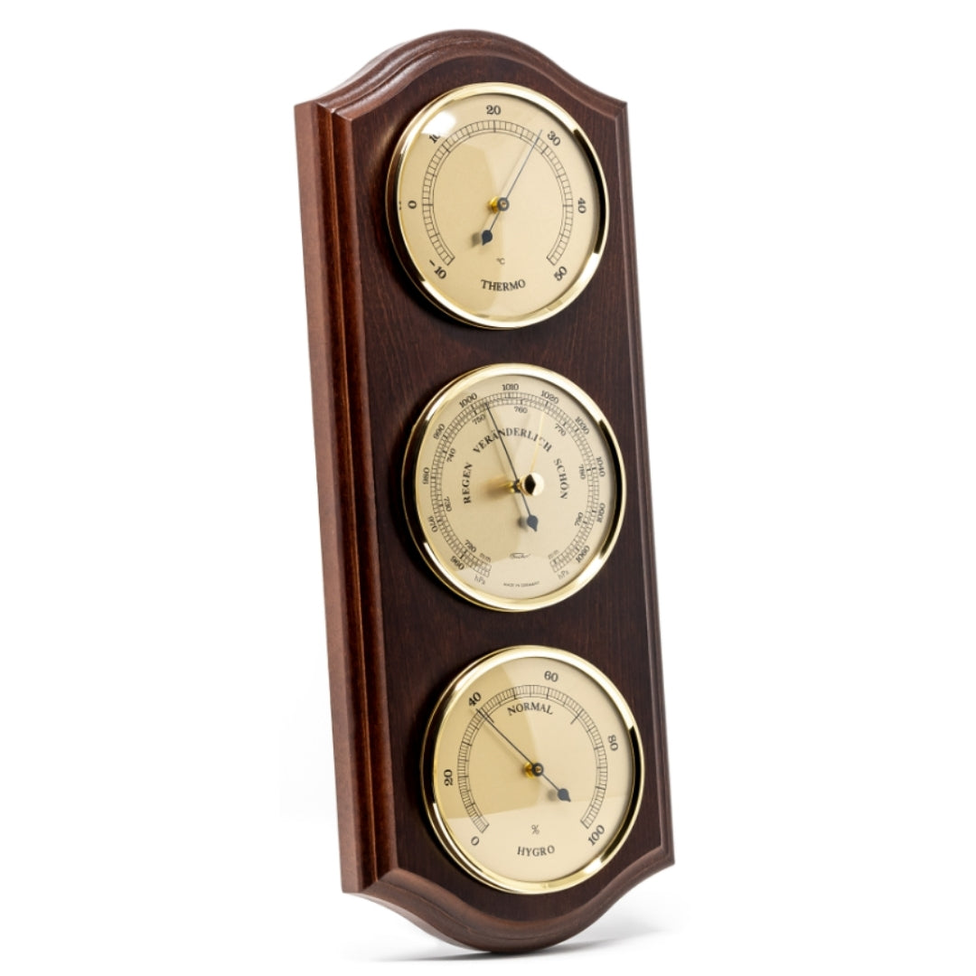Fischer weerstation - barometer hygrometer thermometer - messing hout - 9176-22