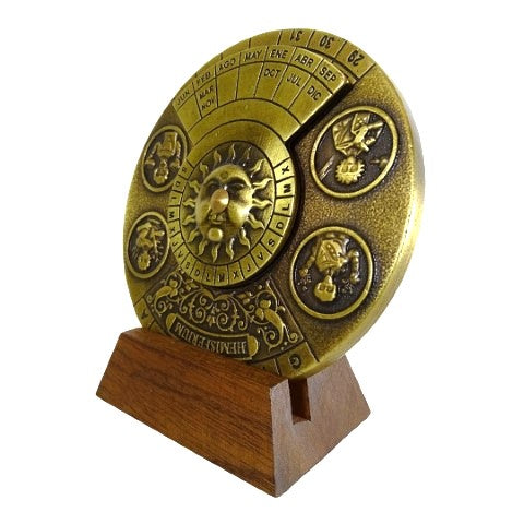 Renaissance eeuwigdurende kalender met gravure - gepersonaliseerd cadeau voor de jaren 1600-2799, elegante kantoordecoratie, diameter 9 cm, renaissancestijl