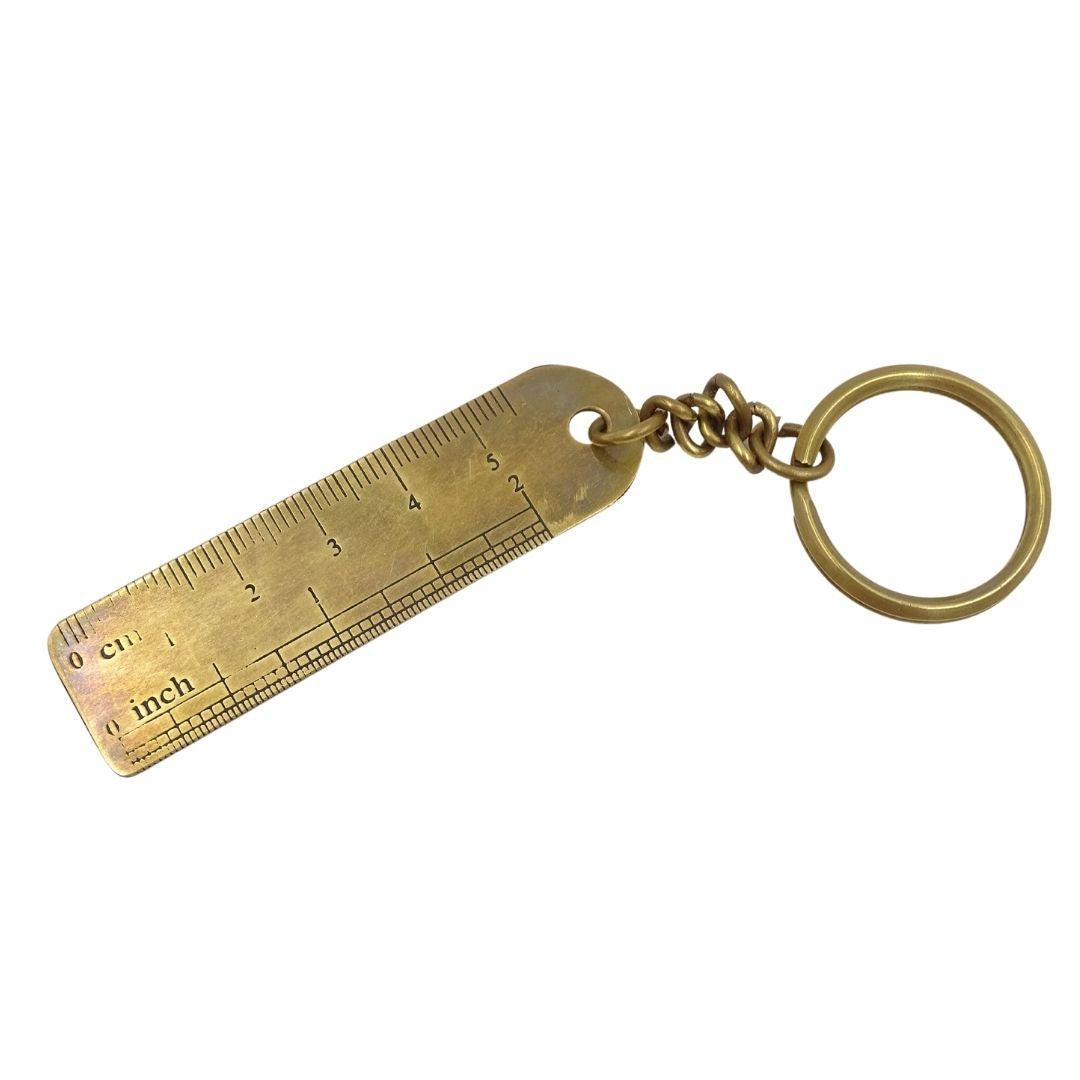 Metalen sleutelhanger liniaal van messing 12,5 cm met mogelijkheid tot personalisatie met gravure