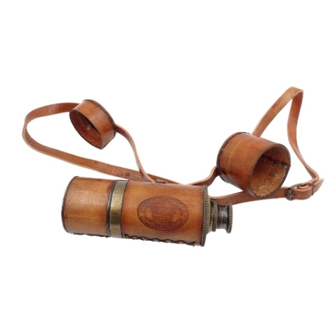 Retro messing verrekijker met leren riem NC1596 met mogelijkheid tot personalisatie met gravure